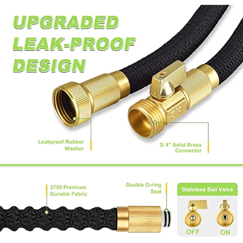 Garden Hose 100ft, Lightweight Kink Free Expandable Water Hose with 8 Function Spray Nozzle and Solid Brass Fittings, 3-Layer Latex Core Retractable Hose