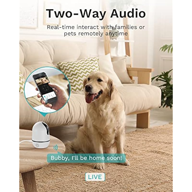 4MP Indoor Security Camera, WUUK 360° Camera Surveillance for Baby Monitor/Pet Camera, 2.4G WiFi Home Security Camera with Motion Detection & Tracking, IR Night Vision, 2-Way Audio, Work with Alexa