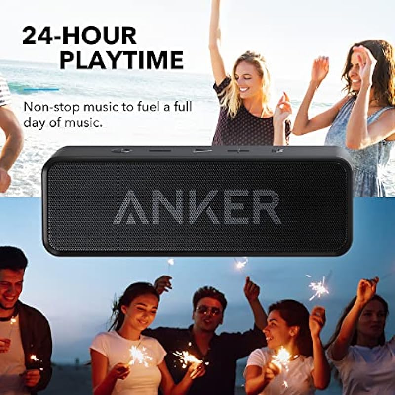 Upgraded, Anker Soundcore Bluetooth Speaker with IPX5 Waterproof, Stereo Sound, 24H Playtime, Portable Wireless Speaker for iPhone, Samsung and More