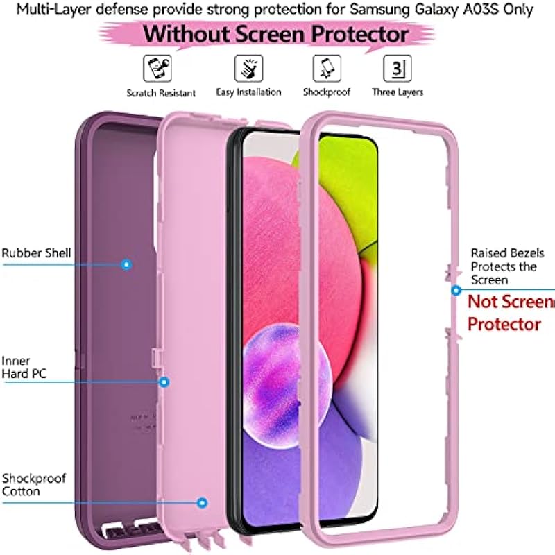 ottpluscase for Samsung Galaxy A03s Case, Samsung A03s Heavy Duty Shockproof Dustproof 3 in 1 Cover Soft TPU Hard PC Military Protective Tough Durable Phone Cover for Galaxy A03s – Purple