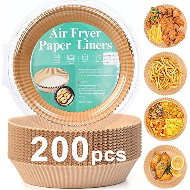 200pcs Air Fryer Disposable Paper Liner, Non-Stick Disposable Air Fryer Parchment Paper Liners, Baking Paper for Air Fryer Oil-Proof, Water-Proof, Food Grade Parchment（7.9 inch – 200Pcs）