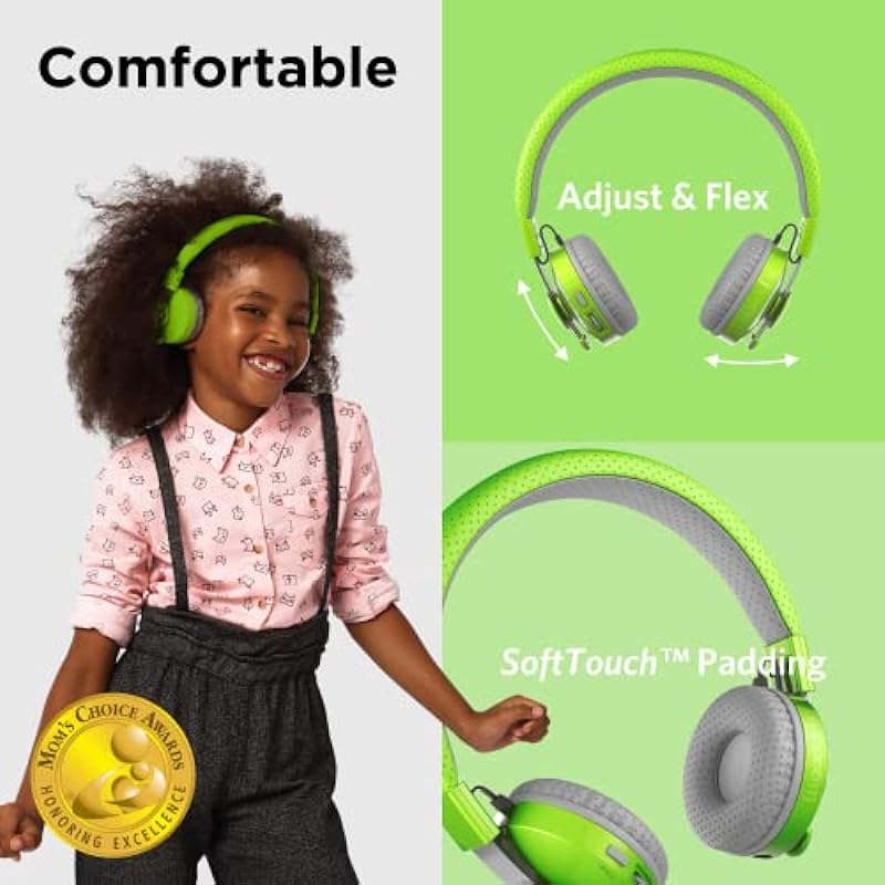 LilGadgets Untangled Pro Wireless Kids Headphones, On-Ear Bluetooth Toddler Headset with Built-in Microphone, Design, No More Tangled Wires, Perfect for Children in School, Green