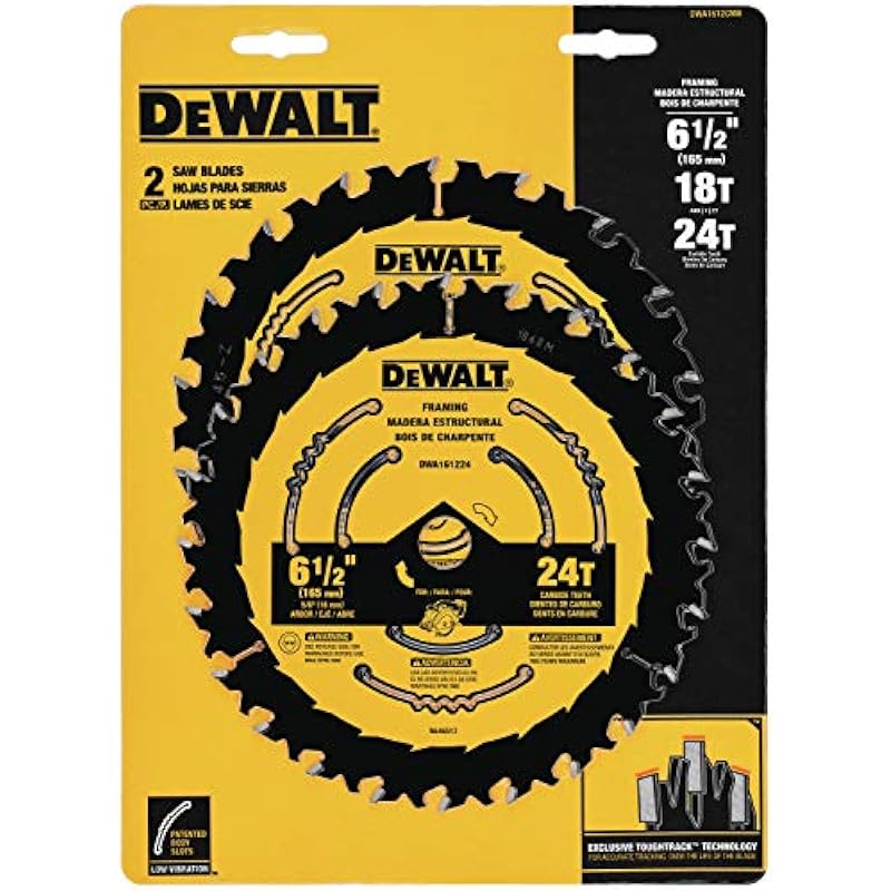 DEWALT Circular Saw Blade, 6 1/2 Inch, 18 & 24 Tooth, Wood Cutting (DWA1612CMB)