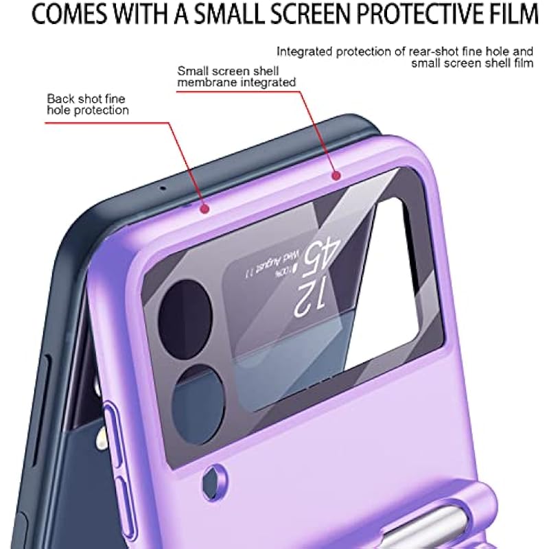 COCOING for Samsung Galaxy Z Flip 3 Case,with Stylus Fashion Business Phone case,with Hinge Protection Device and Camera Screen Protector,Case for Samsung Z Flip 3 5G（Purple）