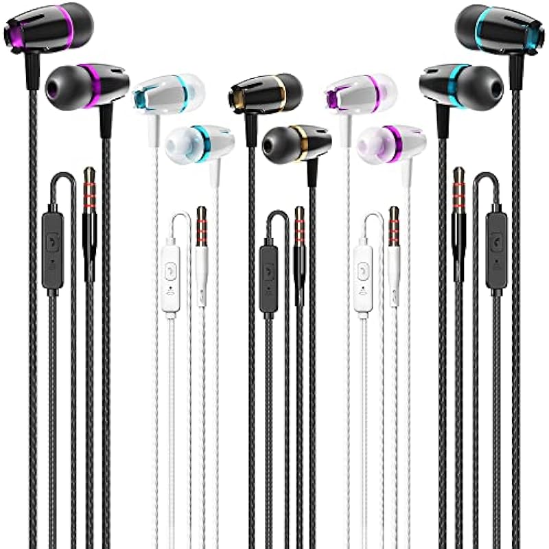 Earbuds Wired with Microphone Pack of 5, Noise Isolating in-Ear Headphones, Powerful Heavy Bass, High Definition, Earphones Compatible with iPhone, iPod, iPad, MP3, Samsung, and Most 3.5mm Jack