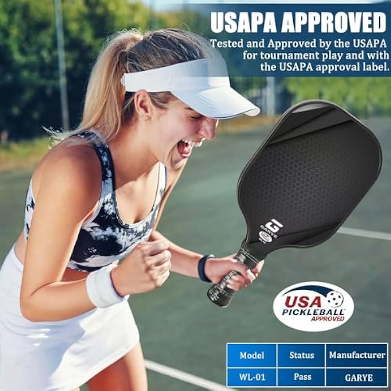 GARYE Pickleball Paddles Set of 2, USAPA Approved Carbon Fiber Pickleball Set, Lightweight Graphite Pickle Ball Rackets 2 Pack with 6 Balls, 1 Pickleball Bag, Pickle Ball Paddle Set