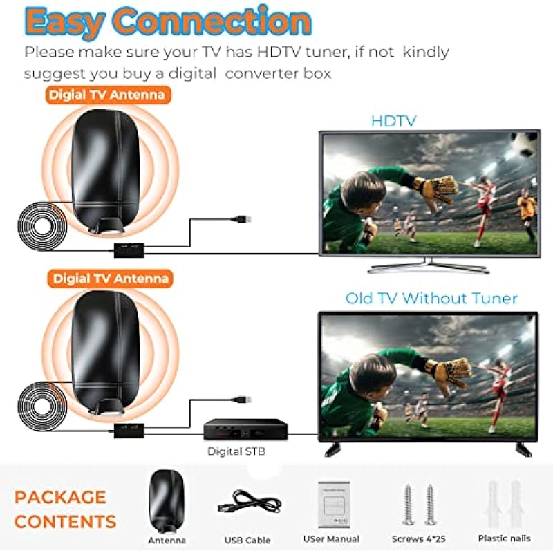 2023 Updated HD Digital TV Antenna Indoor Amplified 500+ Miles, HD Indoor Outdoor Antenna for TV Support 4K 1080p HDTV & All Older TV’s 360¡ã Reception, Signal Booster/35FT Coaxial Cable