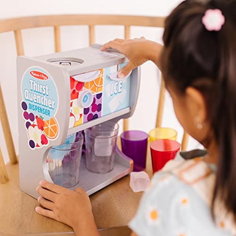 Melissa & Doug Wooden Thirst Quencher Drink Dispenser With Cups, Juice Inserts, Ice Cubes | Pretend Play Soda Fountain, Play Food Sets For Kids Kitchen, Pretend Food For Kids Ages 3+