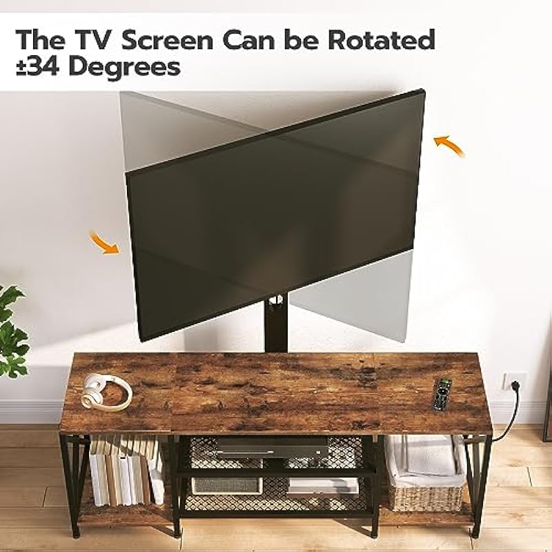 HOOBRO TV Stand with Mount and Power Outlet 55″, Entertainment Center with Swivel TV Mount for TVs Up to 75″, TV Stand Mount with Storage Shelves for Living Room, Bedroom, Rustic Brown BF146UDS01