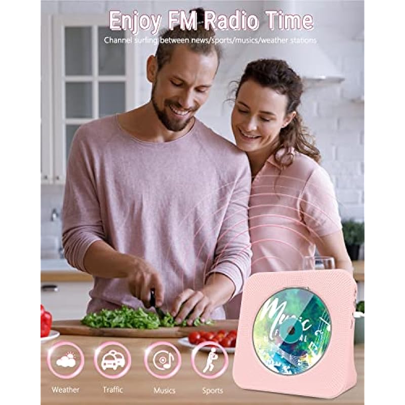 Greadio CD Player Portable with Bluetooth 5.0, HiFi Sound Speaker, CD Music Player with Remote Control, Dust Cover, FM Radio, LED Screen, Support AUX/USB, Headphone Jack for Home, Kids, Kpop, Gift
