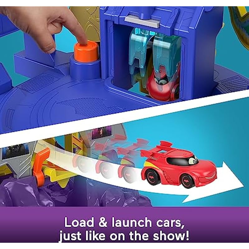 Fisher-Price DC Batwheels Toy Car Race Track Playset, Launch & Race Batcave with Lights & Sounds, Bam The Batmobile & Redbird Vehicles, Ages 3+ Years