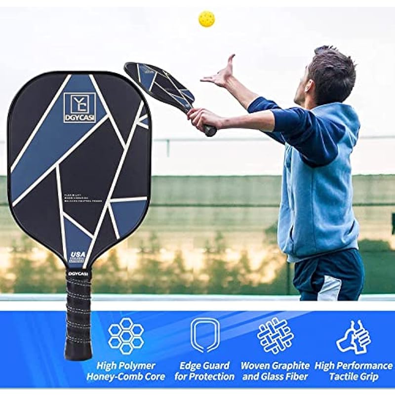 YC DGYCASI Graphite Pickleball Paddles Set of 2, 2024 USAPA Approved, Carbon Fiber Surface (CHS), Polypropylene Honeycomb Core, Anti-Slip Sweat-Absorbing Grip, 4 Pickleball, Portable Carry Bag