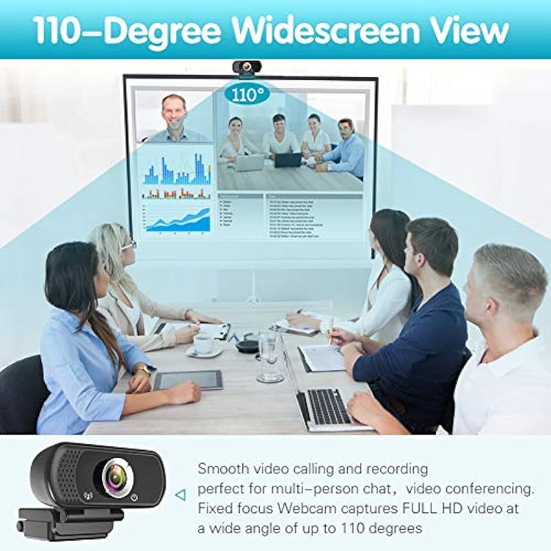 1080P Webcam,Live Streaming Web Camera with Stereo Microphone, Desktop or Laptop USB Webcam with 110 Degree View Angle, HD N5 Webcam for Video Calling, Recording, Conferencing, Streaming, Gaming