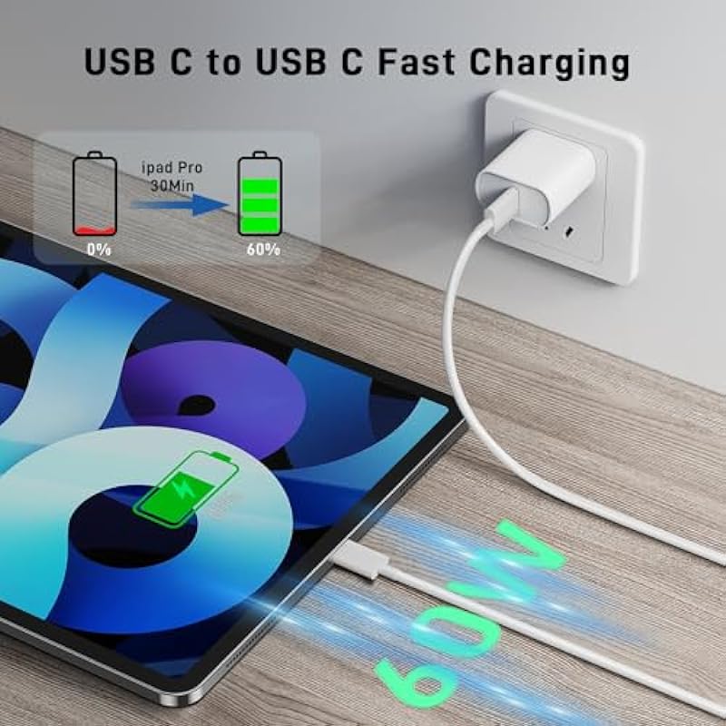 USB C to USB C Cable [3Pack-6.6FT] 3A/60W PD Fast Charger USB Type C Data Cable for iPhone 15 Pro Max, MacBook Air, MacBook Pro 14/13 inch, iPad Pro 12.9”/ 11”, iPad Mini 6, Pixel 6/6 Pro, Galaxy