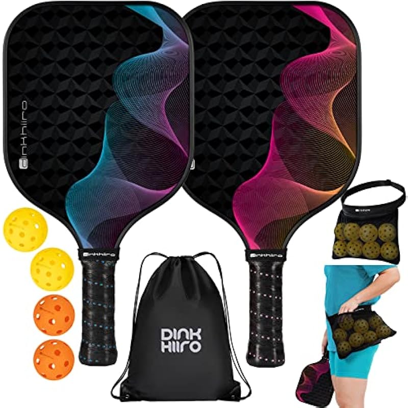 Pickleball-Set with 4 or 2 Fiberglass Paddles, 4 Pickle-Ball Balls, 1 Paddle Bag or Backpack | Pickleball-Rackets-Set of 2 or 4 for Men Women | Dinkhiiro Pickle-Ball Equipment of Racquets and Balls