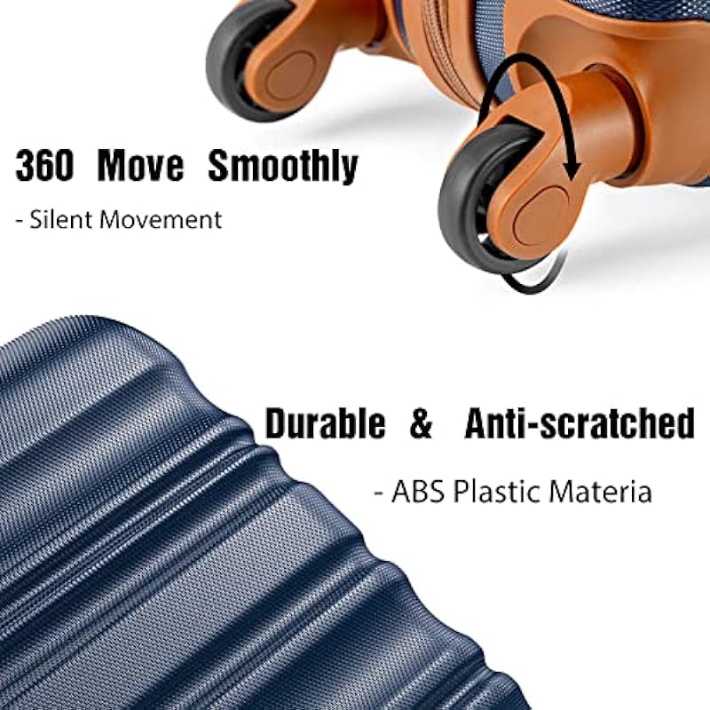 LONG VACATION Luggage Set 4 Piece Luggage Set ABS Hardshell TSA Lock Spinner Wheels Luggage Carry on Suitcase(Navy, 6 Piece Set)