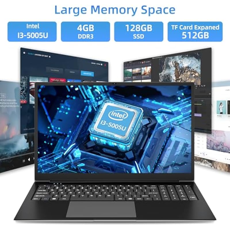 SGIN Laptops, Laptop 17 Inch, 4GB DDR4 128GB SSD Laptops Computer with Intel Core i3 Processor (up to 2.4 GHz), 8000mAh, Webcam, Mini HDMI, USB3.2 * 2, Dual WiFi, Type-C, (Black)