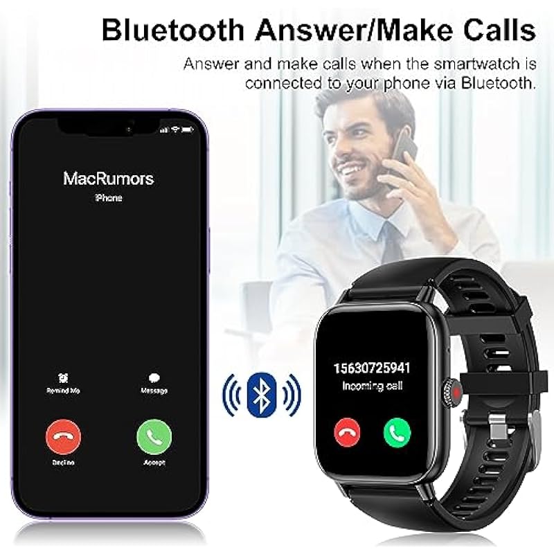 Smart Watch for Men Women with Bluetooth Call, Activity Fitness Tracker Heart Rate Sleep Monitor Pedometer,1.85″ Touch Screen with 100+ Sport Modes, IP67 Waterproof Smartwatch for Android iPhone iOS