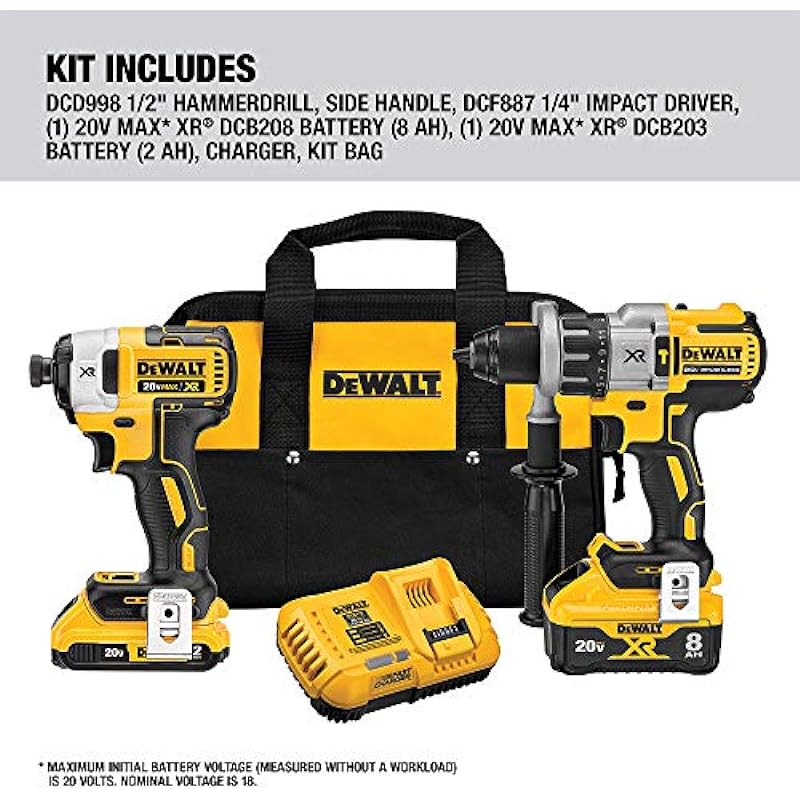 DEWALT 20V MAX XR Cordless Drill Combo Kit, Hammer Drill & Impact Driver, With Power Detect Technology (DCK299D1W1)