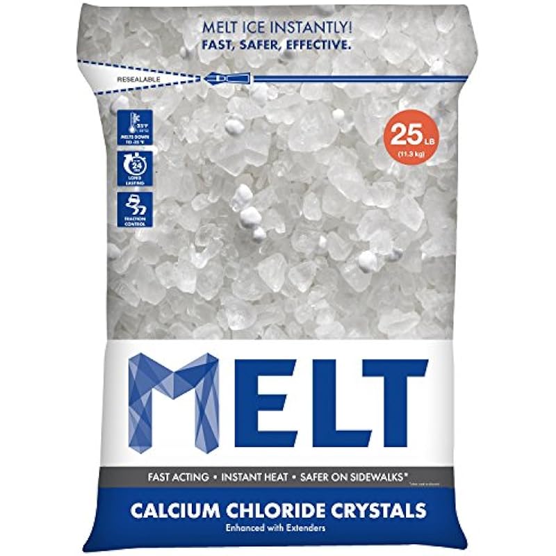 Snow Joe MELT25CC Calcium Chloride Crystals Ice Melter Resealable Bag, 25-Pound