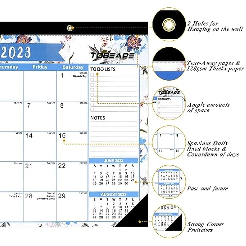 Tobeape Desk Calendar 2024,Large 17”x12” Desktop Wall Calendar,Jul 2023 to Dec 2024,18 Monthly Calendar with Planner Stickers &Hanging Rope,Desk Calendar 2023-2024 for Home School Office-FLoral