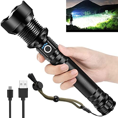 Rechargeable LED Flashlights, 180000 High Lumens Super Bright Flashlight, Tactical XHP90 Flashlight with 5 Modes, Zoomable, Military Grade Waterproof Flashlights for Emergencies, Camping