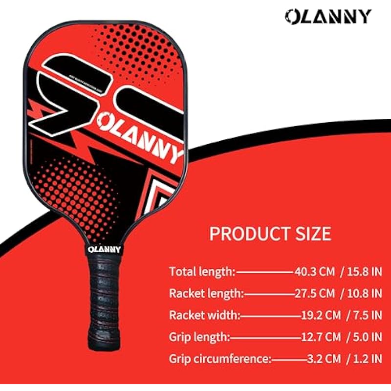 OLANNY Graphite Pickleball Paddles 4 Pack – Premium Rackets Fiber Face & Polymer Honeycomb Core Pickleball Set Includes 4 Pickleball Paddles + Pickleball Balls+ 4 Replacement Soft Grip + 1 Bag