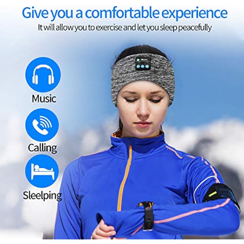 Sleep Headphones Bluetooth Headband, Soft Sleeping Wireless Music Sport Headbands with Stereo Speakers-Cool Tech Gifts for Men Women, Sleeping Headsets for Running, Yoga, Insomnia, Travel