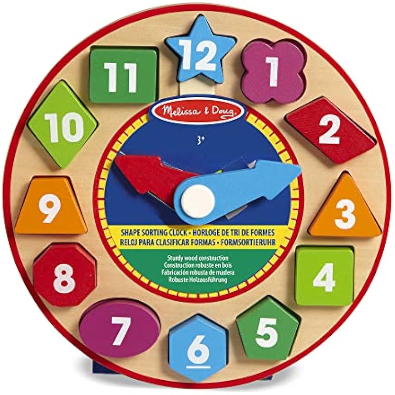 Melissa & Doug Shape Sorting Clock – Wooden Educational Toy | Learn To Tell Time Clock Toy For Kids 3+