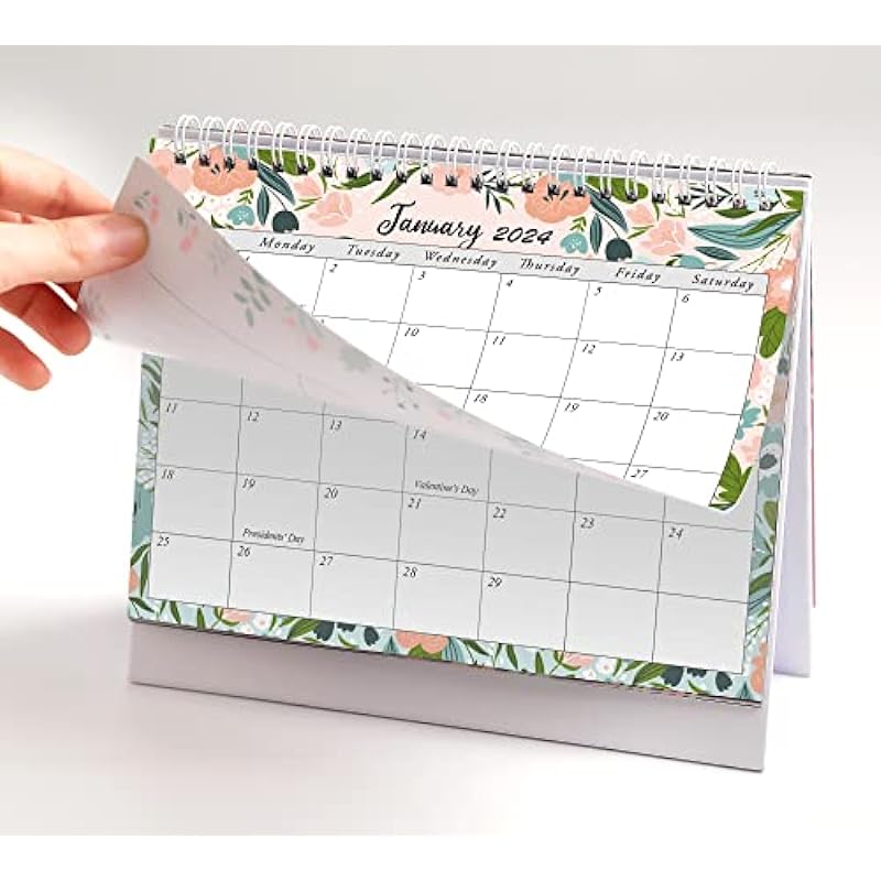 Desk Calendar 2024-2025, Creative Floral 8.66” x 7.05” Desktop Calendar Runs from Jan. 2024 until Jun. 2025, Monthly Table Calendar for Scheduling in Office, Home and School – Blue