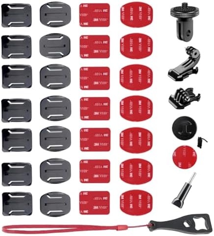 TANSUO Helmet Adhesive Sticky Mounts Flat Curved Stickers, 36Pcs Action Camera Accessory Kit Helmet Mounting Attachment and Buckle Mount, Helmet Mount Kit for GoPro and Other Action Camera