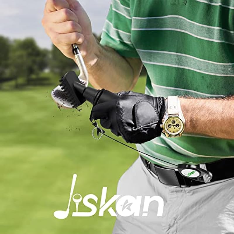 Jiskan Pro Golf Club Brush Cleaner with Retainer Clip and Squeeze Water Bottle 7.5 Inches Holds 4 Ounces of Water, Essentials Golf Accessories for Men, Best Golf Gifts for Men