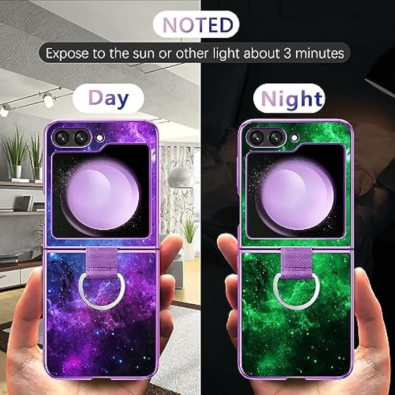 GUAGUA for Samsung Galaxy Z Flip 5 Case with Ring Glow in The Dark Noctilucent Luminous Cover Space Nebula Slim Thin Shockproof Protective Phone Cases for Samsung Galaxy Z Flip 5 5G