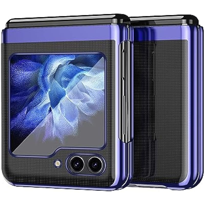 CCSmall Clear Case for Samsung Galaxy Z Flip5 5G, Luxury Plating Folding Sleeve Cover Slim Thin Hard PC Shockproof Protective Phone Cover Samsung Galaxy Z Flip 5 DD Blue