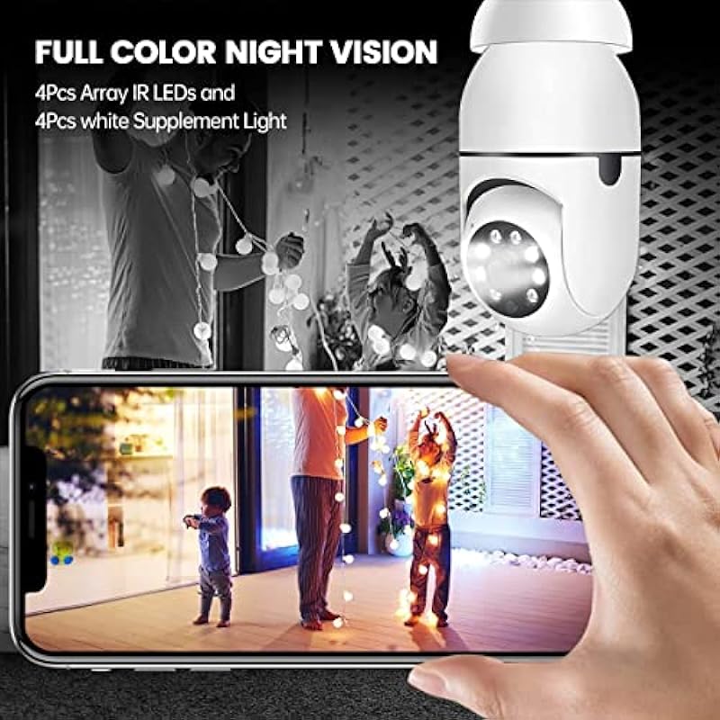 Topiacam Light Bulb Camera,Wireless Security Camera Outdoor,Indoor Surveillance Camera with Color Night Vision,2-Way Talk,7/24 Recording, Motion Tracking, Works with Alexa