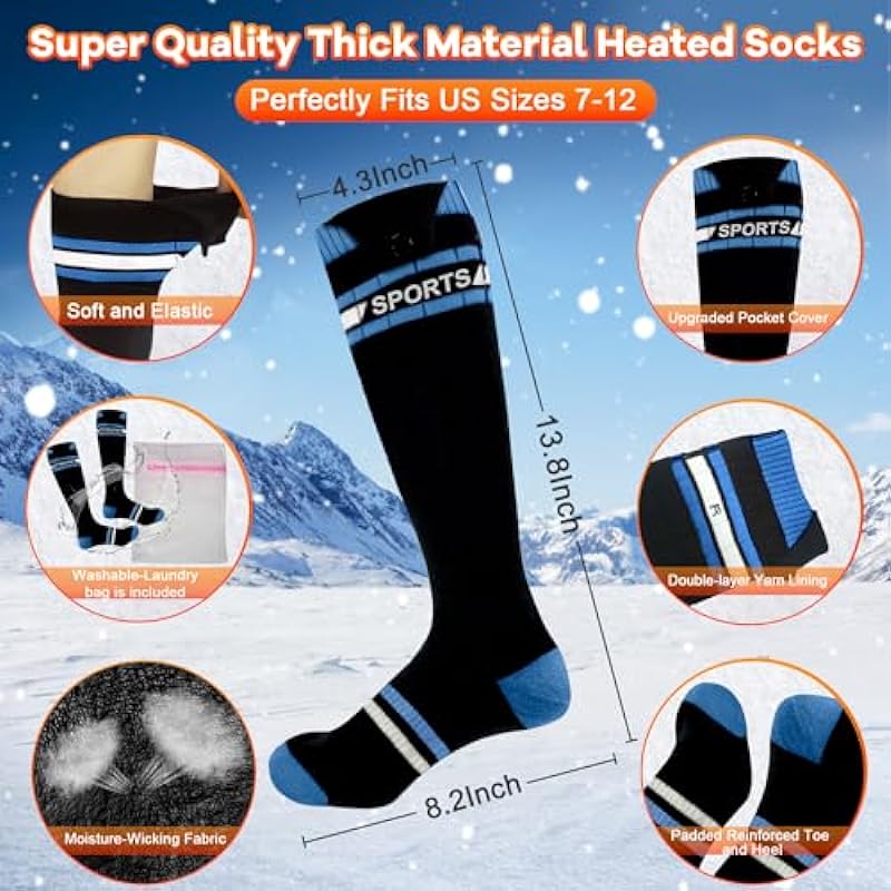 Heated Socks for Men Women Electric Heated Socks 5000mAh Rechargeable Battery Heated Ski Socks APP Control Washable Heated Sox Heating Socks Thermal Socks for Winter Hunting Skiing Outdoor