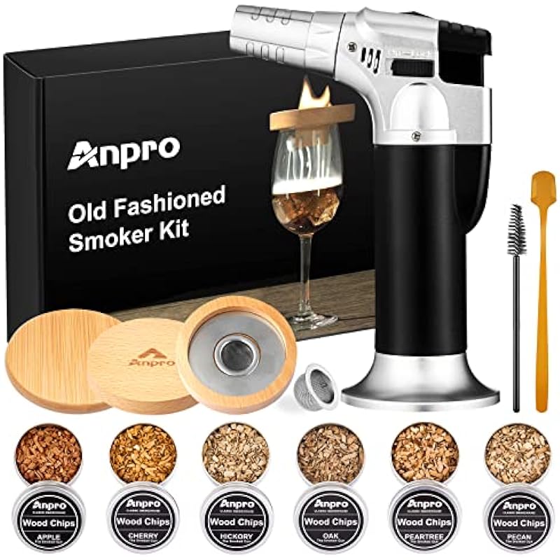 Cocktail Smoker Kit – Anpro Whiskey Smoker Kit with 6 Flavors Wood Chips for Infuse Bourbon Cocktail, Gifts for Men/Whiskey Lovers/Dad (No Butane)