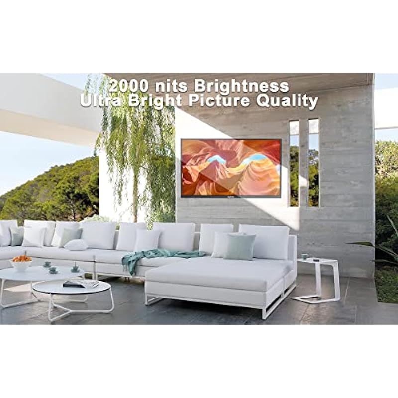 SYLVOX 55 inch Outdoor TV, 2000 nits Full Sun Outdoor Smart TV, 4K UHD Outside Television IP55 Weatherproof, Auto Brightness, ATSC & NTSC Tuner, Support Bluetooth & 2.4G WiFi, for Outside, Backyard