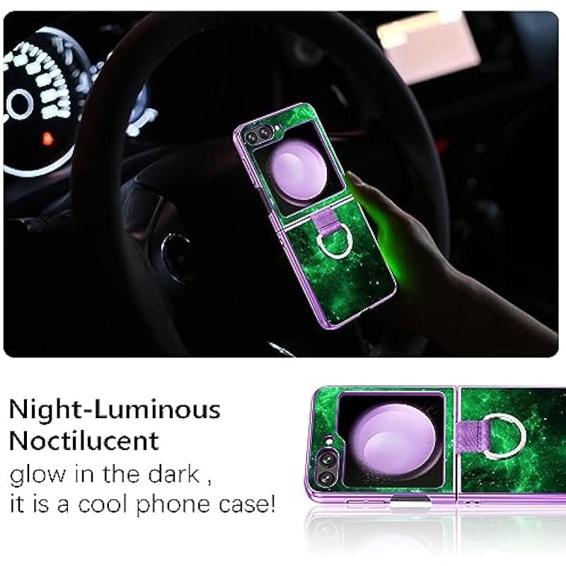 GUAGUA for Samsung Galaxy Z Flip 5 Case with Ring Glow in The Dark Noctilucent Luminous Cover Space Nebula Slim Thin Shockproof Protective Phone Cases for Samsung Galaxy Z Flip 5 5G