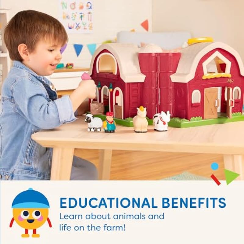 Battat Big Red Barn Animal Farm Playset for Toddlers 18M+ (6Piece), Dark Red, 13.5 inch Large x 9 inch W x 12 inch H