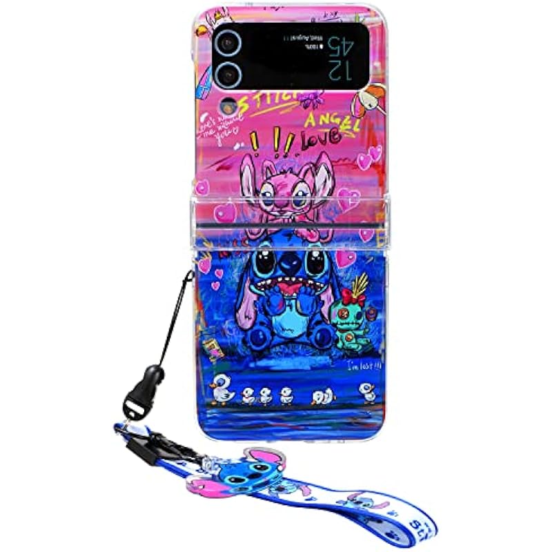 QAOMECABNH Cute Case for Samsung Galaxy Z Flip 4, Shockproof Beauty Flower Ultra Slim Protective Cartoon for Stitch Kitty Bag Case Cover for Samsung Galaxy Z Flip 4 (for Stitch 6)