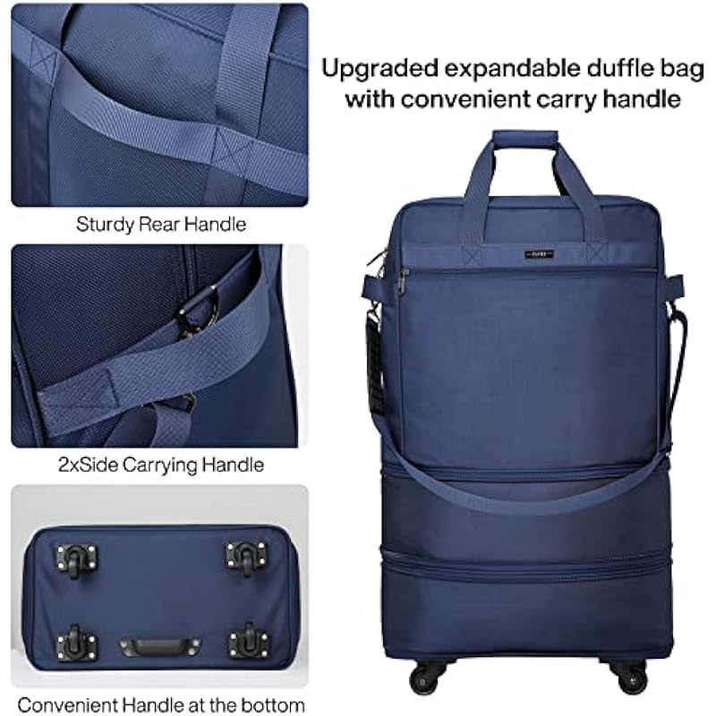 Hanke Expandable Foldable Suitcase, Large Suitcases Bag with Spinner Wheels Collapsible Lightweight Rolling Luggage Extend to 20 inch/24 inch/28 inch Travel Bag for Men Women(Blue)