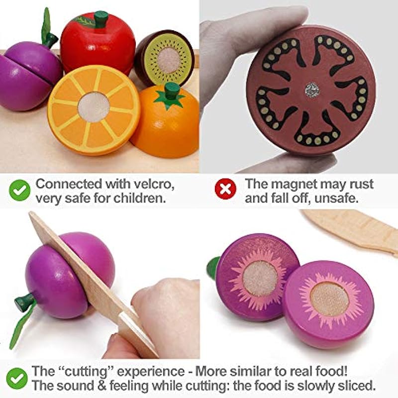 Airlab Wooden Play Food Set for Kids Kitchen Accessories Pretend Cutting Fruits Montessori Educational Toys for Toddlers 3-5 Year Old Boys Girls