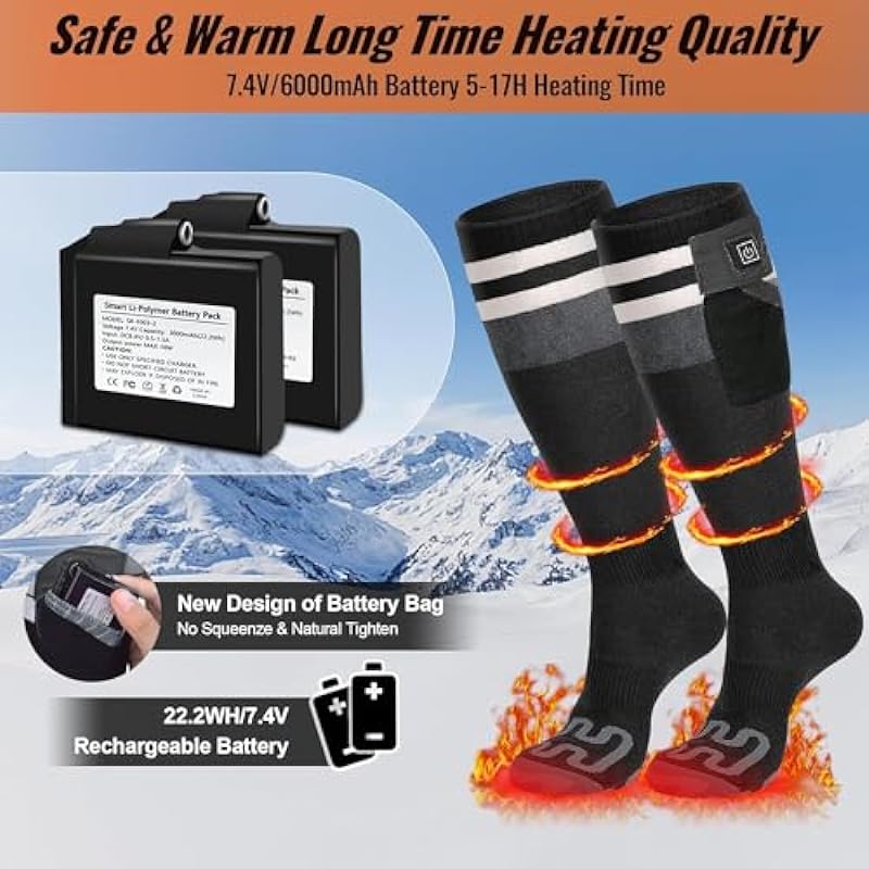 LATITOP Heated Socks for Men Women,7.4V 22.2Wh Rechargeable Battery with APP Control Heating Socks,5 Levels Temperature Setting Electric Ski Socks for Outdoor Camping Hunting Skiing Cycling