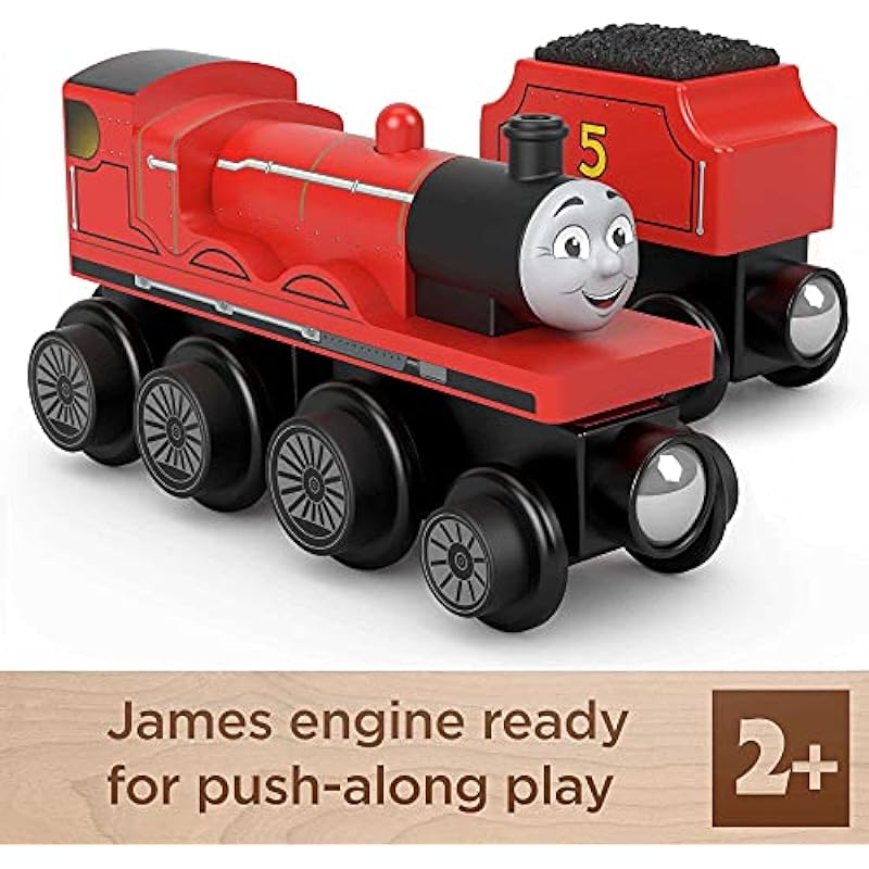 Fisher-Price Thomas & Friends Wooden Railway, James Engine and Coal Car, push-along train made from sustainably sourced wood for kids 2 years and up