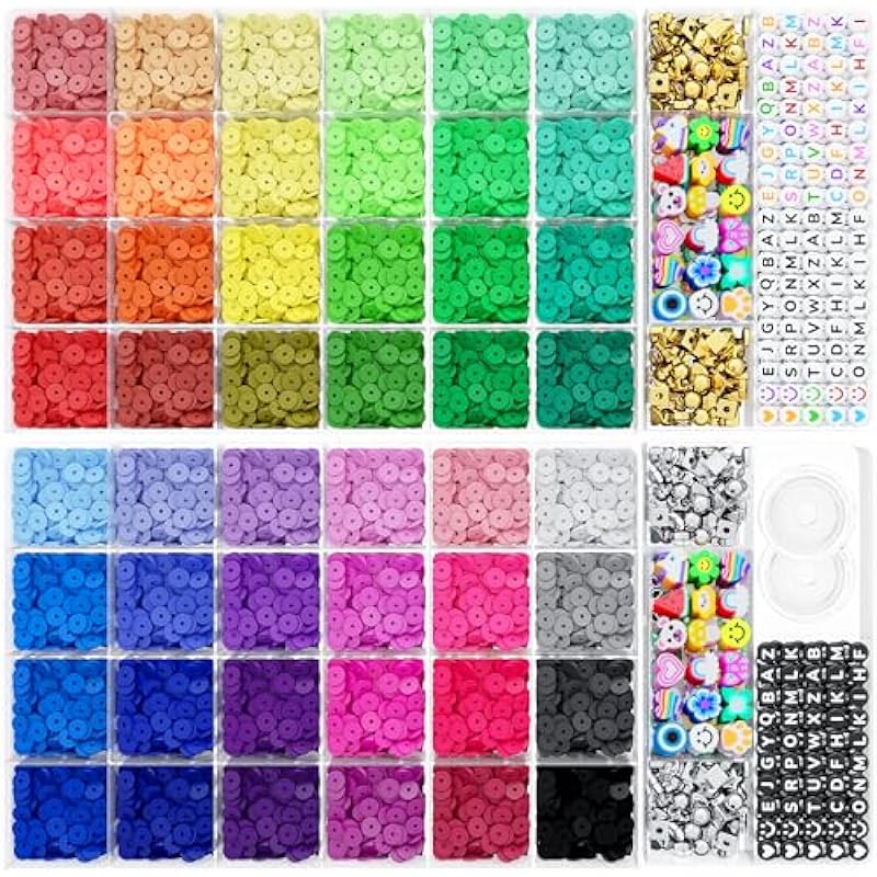 ARTDOT 11302 Pcs Polymer Clay Beads 𝗙𝗿𝗶𝗲𝗻𝗱𝘀𝗵𝗶𝗽 𝗕𝗿𝗮𝗰𝗲𝗹𝗲𝘁 𝗠𝗮𝗸𝗶𝗻𝗴 𝗞𝗶𝘁, 48 Colors Flat Heishi Beads and Letter Beads with Organizer for 𝗣𝗲𝗿𝘀𝗼𝗻𝗮𝗹𝗶𝘇𝗲𝗱 𝗧𝗲𝗲𝗻 𝗚𝗶𝗿𝗹 𝗖𝗵𝗿𝗶𝘀𝘁𝗺𝗮𝘀 𝗚𝗶𝗳𝘁𝘀 and Swiftie Bracelets