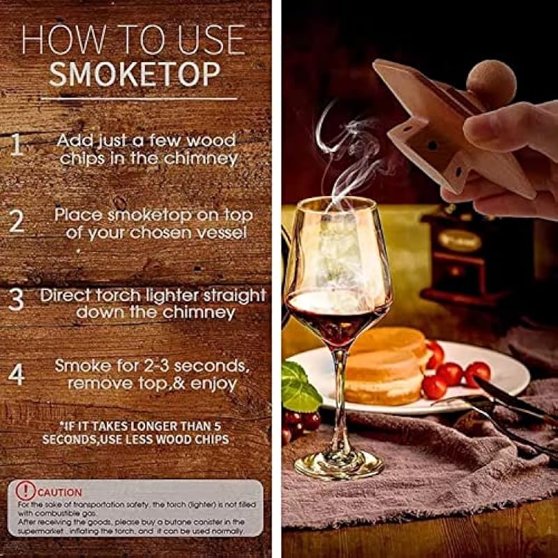 GEEZO Cocktail Smoker Kit with Torch,Six Flavors of Wood Smoker Chips Bourbon/Wiskey Drink Smoker Infuser,Bar Set, Birthday Gifts for him/Father/Husband/Father’s Day/Halloween/Christmas(NO Butane)