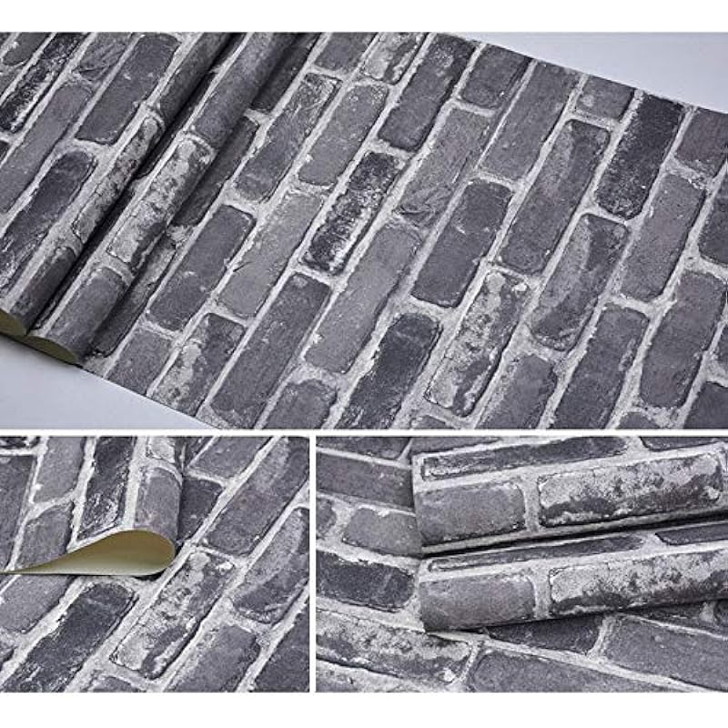 10 Meters Peel & Stick Brick Wallpaper, Grey Brick Pre-Pasted Wallpaper, Self-Adhesive Kitchen Wallpaper, Vinyl Wallpaper For Home Decoration, 10 Meters x 44cm