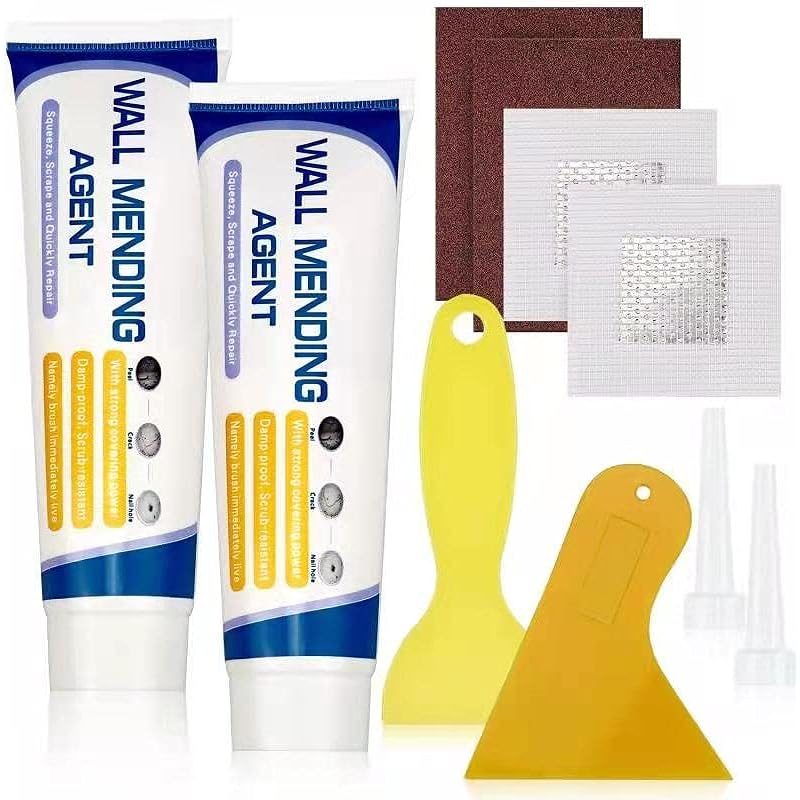 Drywall Repair Kit,100% Safe Wall Spackle Repair Paste with 2″ Drywall Patch,Sandpaper,Scraper for Quick Repair of Cracks, Graffiti, and Holes