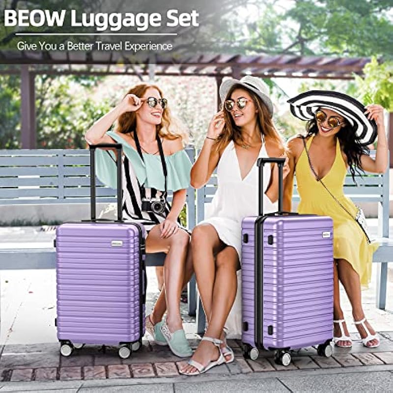 BEOW Luggage Set Clearance Lightweight Suitcases with Wheels ABS Durable Travel 3 Piece Set with TSA Lock20/24/28(Lavender Purple)